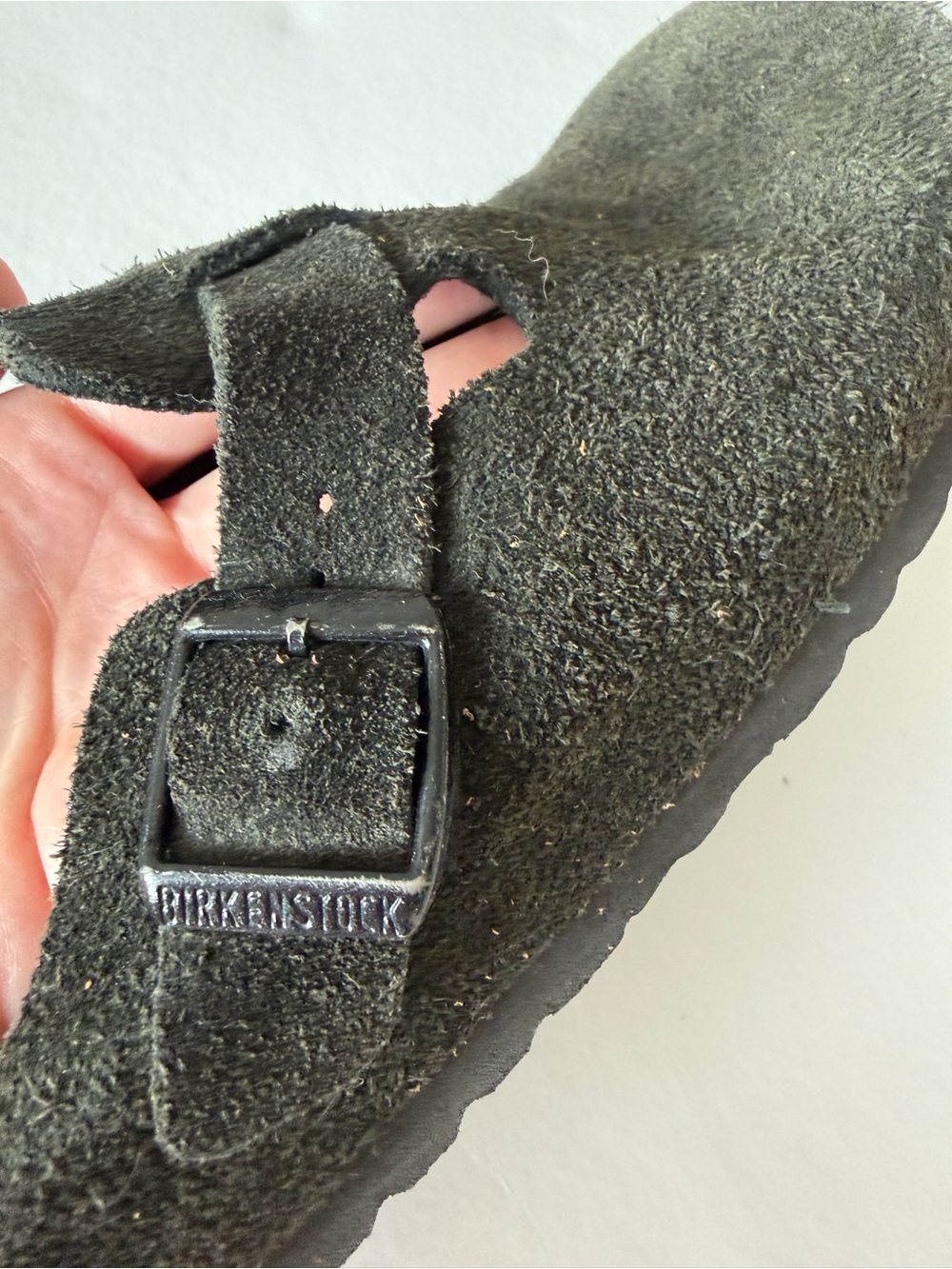 Birkenstock Olive Gray Suede Boston Clogs - Picture 9 of 10